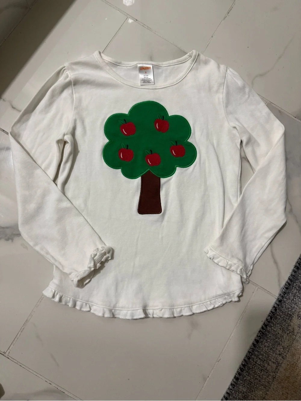 Girls apple tree back to school long sleeve ruffle hem fall top NWOT size 8